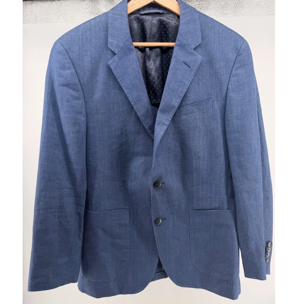 Tommy Hilfiger Mens Jeremy Blazer Blue Herringbone Tailored Fit 48 NWT $399 0843